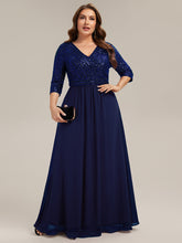Load image into Gallery viewer, Color=Navy Blue | B2B-Exclusive Half Sleeve V-Neck Sequin A-Line Floor Length Evening Dresses-Navy Blue 40