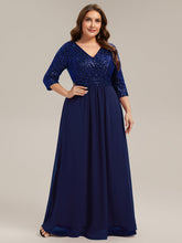 Load image into Gallery viewer, Color=Navy Blue | B2B-Exclusive Half Sleeve V-Neck Sequin A-Line Floor Length Evening Dresses-Navy Blue 36