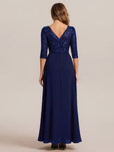 Load image into Gallery viewer, Color=Navy Blue | B2B-Exclusive Half Sleeve V-Neck Sequin A-Line Floor Length Evening Dresses-Navy Blue 32