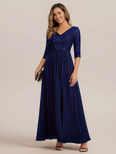 Load image into Gallery viewer, Color=Navy Blue | B2B-Exclusive Half Sleeve V-Neck Sequin A-Line Floor Length Evening Dresses-Navy Blue 35