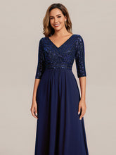 Load image into Gallery viewer, Color=Navy Blue | B2B-Exclusive Half Sleeve V-Neck Sequin A-Line Floor Length Evening Dresses-Navy Blue 33