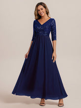 Load image into Gallery viewer, Color=Navy Blue | B2B-Exclusive Half Sleeve V-Neck Sequin A-Line Floor Length Evening Dresses-Navy Blue 31