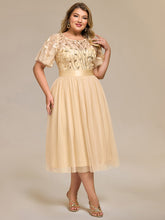 Load image into Gallery viewer, Color=Gold | Bulk Order | Fit A-Line Deep V-Neck Evening Gown | Ruffled Short Sleeve Midi Dress-Gold 14