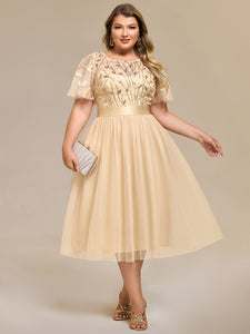 Color=Gold | Bulk Order | Fit A-Line Deep V-Neck Evening Gown | Ruffled Short Sleeve Midi Dress-Gold 11