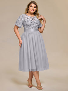 Color=Grey | Bulk Order | Fit A-Line Deep V-Neck Evening Gown | Ruffled Short Sleeve Midi Dress-Grey 19
