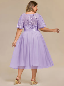 Color=Lavender | Bulk Order | Fit A-Line Deep V-Neck Evening Gown | Ruffled Short Sleeve Midi Dress-Lavender 22