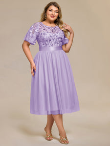 Color=Lavender | Bulk Order | Fit A-Line Deep V-Neck Evening Gown | Ruffled Short Sleeve Midi Dress-Lavender 24