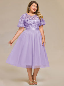 Color=Lavender | Bulk Order | Fit A-Line Deep V-Neck Evening Gown | Ruffled Short Sleeve Midi Dress-Lavender 25