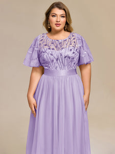 Color=Lavender | Bulk Order | Fit A-Line Deep V-Neck Evening Gown | Ruffled Short Sleeve Midi Dress-Lavender 23