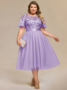 Color=Lavender | Bulk Order | Fit A-Line Deep V-Neck Evening Gown | Ruffled Short Sleeve Midi Dress-Lavender 21