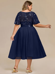 Color=Navy Blue | Bulk Order | Fit A-Line Deep V-Neck Evening Gown | Ruffled Short Sleeve Midi Dress-Navy Blue 27