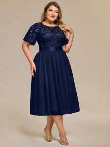 Color=Navy Blue | Bulk Order | Fit A-Line Deep V-Neck Evening Gown | Ruffled Short Sleeve Midi Dress-Navy Blue 29