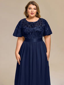 Color=Navy Blue | Bulk Order | Fit A-Line Deep V-Neck Evening Gown | Ruffled Short Sleeve Midi Dress-Navy Blue 28