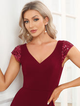 Load image into Gallery viewer, Color=Burgundy | Sleeveless Deep V Neck Fishtail Floor Length Wholesale Evening Dresses-Burgundy 5