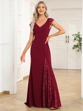 Load image into Gallery viewer, Color=Burgundy | Sleeveless Deep V Neck Fishtail Floor Length Wholesale Evening Dresses-Burgundy 1