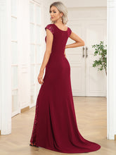 Load image into Gallery viewer, Color=Burgundy | Sleeveless Deep V Neck Fishtail Floor Length Wholesale Evening Dresses-Burgundy 2