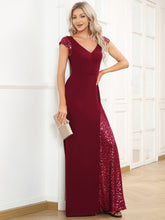 Load image into Gallery viewer, Color=Burgundy | Sleeveless Deep V Neck Fishtail Floor Length Wholesale Evening Dresses-Burgundy 3