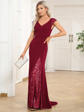 Load image into Gallery viewer, Color=Burgundy | Sleeveless Deep V Neck Fishtail Floor Length Wholesale Evening Dresses-Burgundy 4