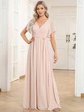 Load image into Gallery viewer, A Line Wholesale Bridesmaid Dresses with Deep V Neck Ruffles Sleeves EE0164A