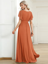 Load image into Gallery viewer, Color=Brandied Melon | Volume Discounts Short Sleeve Ruffle Deep V-Neck A-Line Floor Length Evening Dresses-Brandied Melon 2