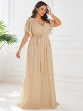 Load image into Gallery viewer, A Line Plus Size Wholesale Bridesmaid Dresses with Deep V Neck Ruffles Sleeves