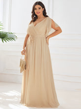 Load image into Gallery viewer, A Line Plus Size Wholesale Bridesmaid Dresses with Deep V Neck Ruffles Sleeves