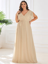 Load image into Gallery viewer, A Line Plus Size Wholesale Bridesmaid Dresses with Deep V Neck Ruffles Sleeves