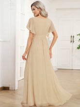 Load image into Gallery viewer, A Line Wholesale Bridesmaid Dresses with Deep V Neck Ruffles Sleeves
