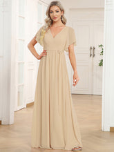 Load image into Gallery viewer, A Line Wholesale Bridesmaid Dresses with Deep V Neck Ruffles Sleeves