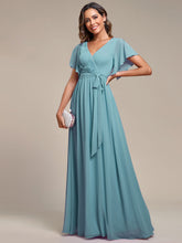 Load image into Gallery viewer, A Line Wholesale Bridesmaid Dresses with Deep V Neck Ruffles Sleeves EE0164A