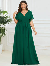 Load image into Gallery viewer, Plus Size Wholesale Ruffles Sleeves Bridesmaid Dresses with Chiffon Belt
