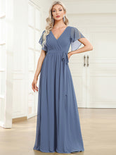 Load image into Gallery viewer, A Line Wholesale Bridesmaid Dresses with Deep V Neck Ruffles Sleeves EE0164A