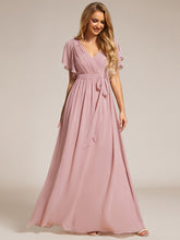 Load image into Gallery viewer, A Line Wholesale Bridesmaid Dresses with Deep V Neck Ruffles Sleeves EE0164A