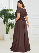 Load image into Gallery viewer, Color=Espresso | Volume Discounts Short Sleeve Ruffle Deep V-Neck A-Line Floor Length Evening Dresses-Espresso 27