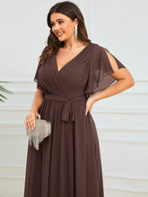 Load image into Gallery viewer, Color=Espresso | Volume Discounts Short Sleeve Ruffle Deep V-Neck A-Line Floor Length Evening Dresses-Espresso 28