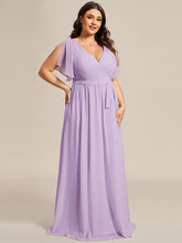 Load image into Gallery viewer, Color=Frosted Lilac | Volume Discounts Short Sleeve Ruffle Deep V-Neck A-Line Floor Length Evening Dresses-Frosted Lilac 69