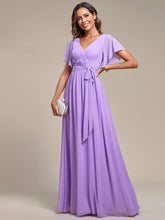 Load image into Gallery viewer, A Line Wholesale Bridesmaid Dresses with Deep V Neck Ruffles Sleeves EE0164A