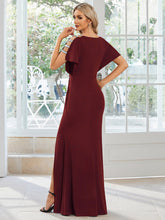 Load image into Gallery viewer, Color=Burgundy | Deep V Neck High Split Pleated Wholesale Evening Dresses-Burgundy 2