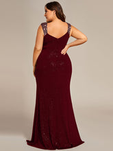 Load image into Gallery viewer, Color=Burgundy | Plus Glitter Split Wholesale Evening Dresses-Burgundy 4