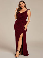 Load image into Gallery viewer, Color=Burgundy | Plus Glitter Split Wholesale Evening Dresses-Burgundy 1