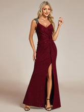 Load image into Gallery viewer, Color=Burgundy | Glitter Split Wholesale Evening Dresses-Burgundy 1