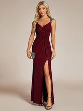 Load image into Gallery viewer, Color=Burgundy | Glitter Split Wholesale Evening Dresses-Burgundy 1