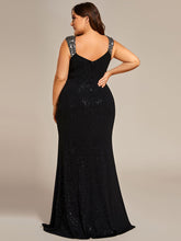 Load image into Gallery viewer, Color=Black | Plus Glitter Split Wholesale Evening Dresses-Black 3