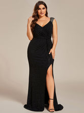 Load image into Gallery viewer, Color=Black | Plus Glitter Split Wholesale Evening Dresses-Black 4