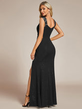 Load image into Gallery viewer, Color=Black | Glitter Split Wholesale Evening Dresses-Black 3