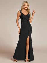 Load image into Gallery viewer, Color=Black | Glitter Split Wholesale Evening Dresses-Black 2