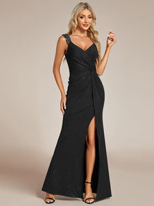 Color=Black | Glitter Split Wholesale Evening Dresses-Black 2