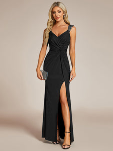 Color=Black | Glitter Split Wholesale Evening Dresses-Black 4