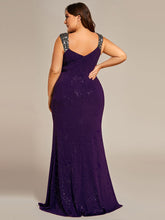 Load image into Gallery viewer, Color=Dark Purple | Plus Glitter Split Wholesale Evening Dresses-Navy Blue 6