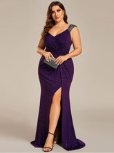 Load image into Gallery viewer, Color=Dark Purple | Plus Glitter Split Wholesale Evening Dresses-Navy Blue 9